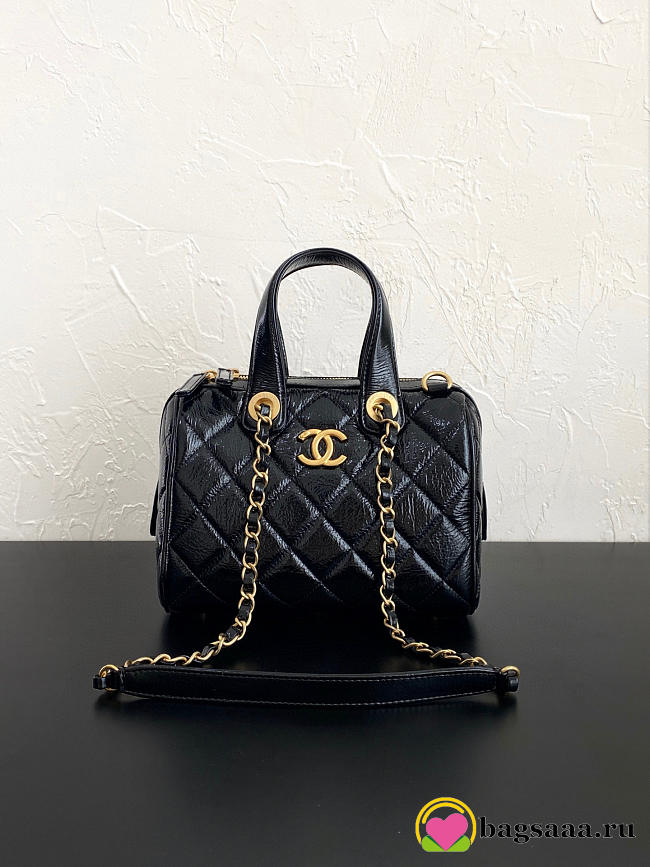 Bagsaaa Chanel Small Bowling Bag AS5578 Black Patent Crumpled Calfskin - 21cm - 1