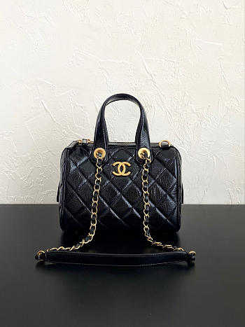 Bagsaaa Chanel Small Bowling Bag AS5578 Black Patent Crumpled Calfskin - 21cm