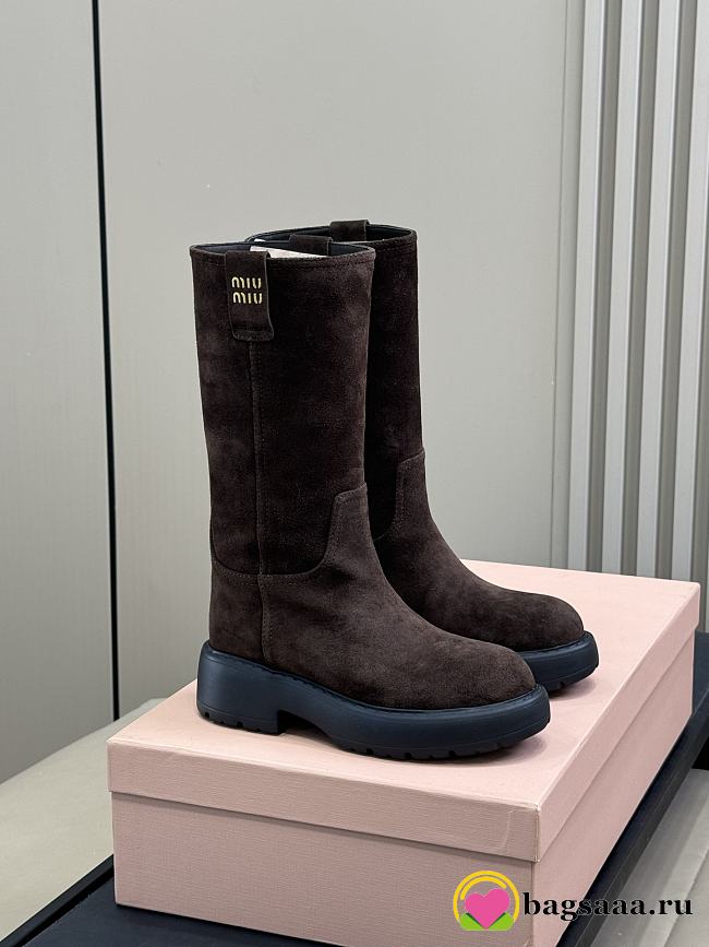 Bagsaaa Miu Miu suede boots dark brown - 1