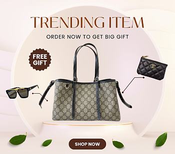 Bagsaaa Gucci GG Emblem small tote bag 815214 beige & black - 30cm