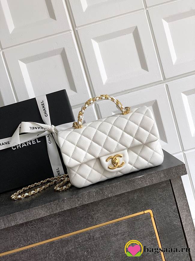 Bagsaaa Chanel Mini Flap Bag with Top Handle AS5701 White - 19.5cm - 1