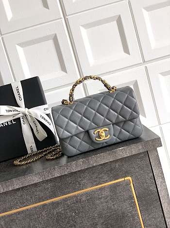 Bagsaaa Chanel Mini Flap Bag with Top Handle AS5701 Gray - 19.5cm