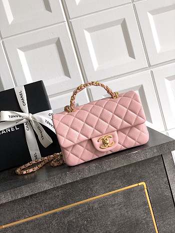 Bagsaaa Chanel Mini Flap Bag with Top Handle AS5701 Pink - 19.5cm