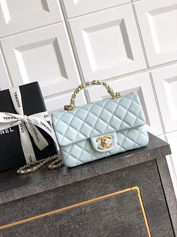 Bagsaaa Chanel Mini Flap Bag with Top Handle AS5701 Light Blue - 19.5cm