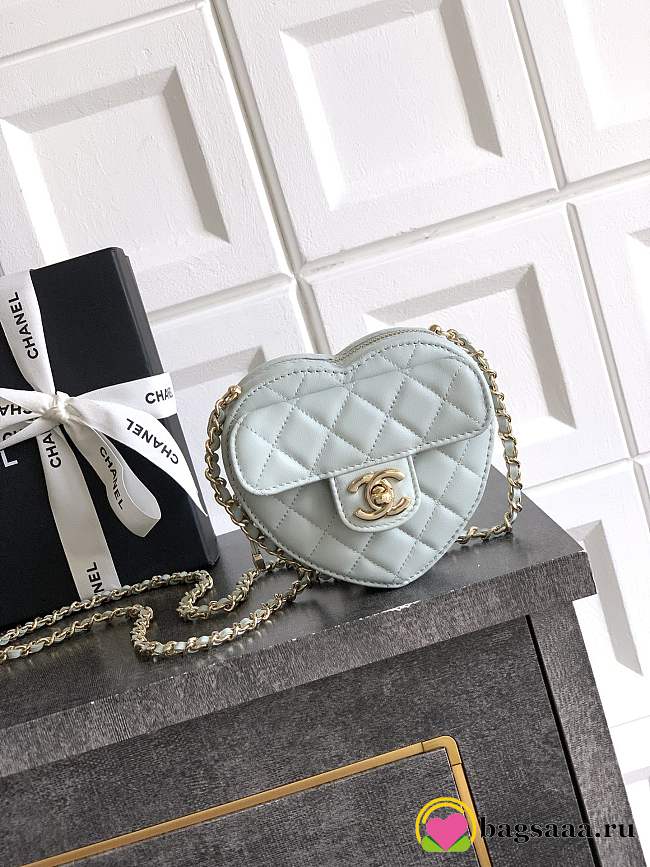 Bagsaaa Chanel Heart Clutch with Chain AP2784 Light Blue - 13cm - 1