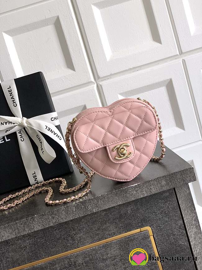 Bagsaaa Chanel Heart Clutch with Chain AP2784 Pink - 13cm - 1
