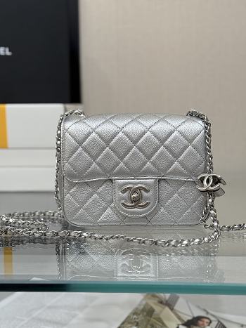 Bagsaaa Chanel Mini Flap Bag AS5758 Silver Caviar - 18cm
