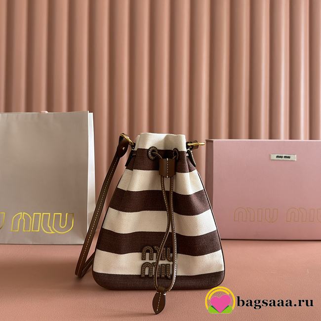 Bagsaaa Miu Miu Striped fabric drawstring pouch 5ND016 brown - 23cm - 1