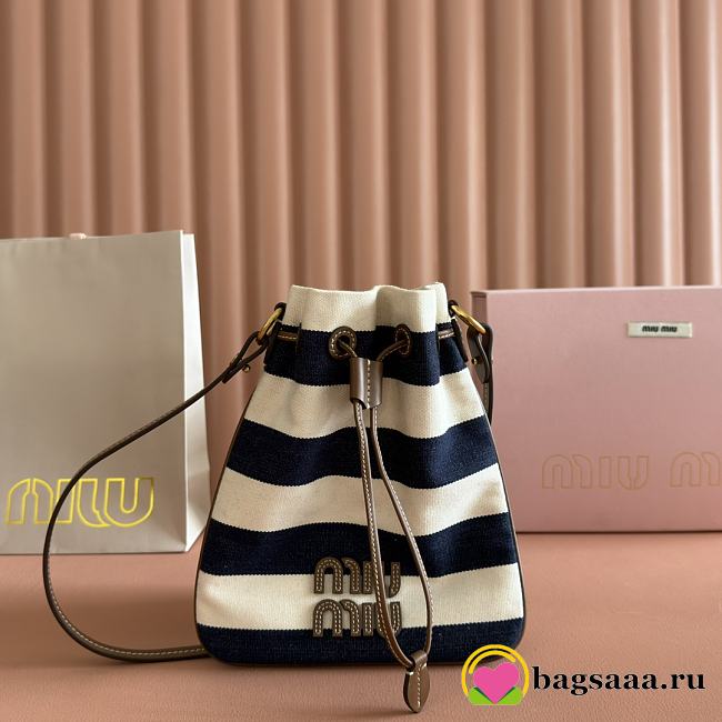 Bagsaaa Miu Miu Striped fabric drawstring pouch 5ND016 blue - 23cm - 1