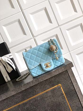 Bagsaaa Chanel Mini Flap Bag AS1786 Blue Velvet - 18cm