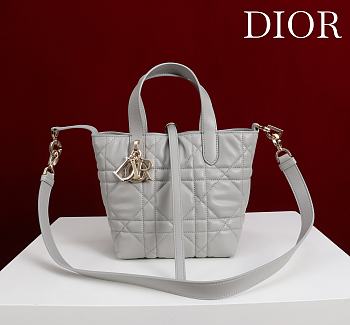 Bagsaaa Small Dior Toujours Vertical Tote Bag Gray Macrocannage Calfskin - 18.5cm