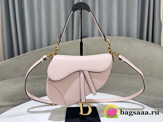 Bagsaaa Dior Saddle Bag with Strap Light Pink Grained Calfskin - 25.5cm - 1