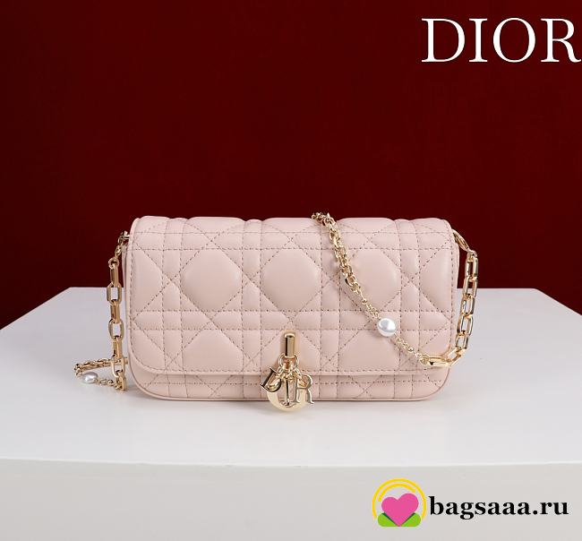 Bagsaaa My Dior - Dior Talk Phone Pouch Light Pink Cannage Lambskin - 18cm - 1
