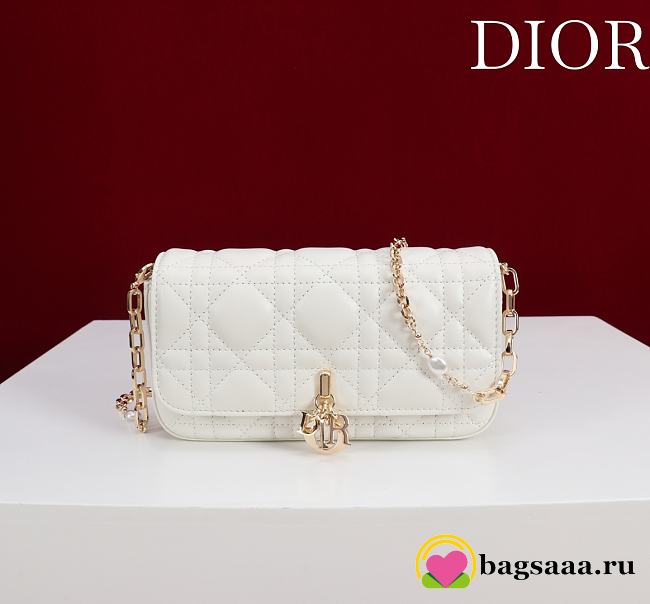Bagsaaa My Dior - Dior Talk Phone Pouch White Cannage Lambskin - 18cm - 1