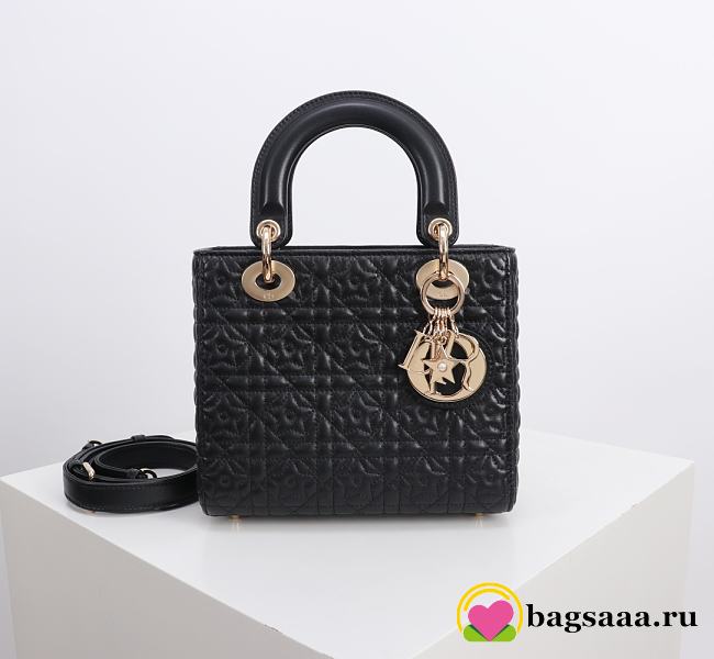 Bagsaa Small Lady Dior Bag Black Cannage Lambskin with Star Motif - 20cm - 1