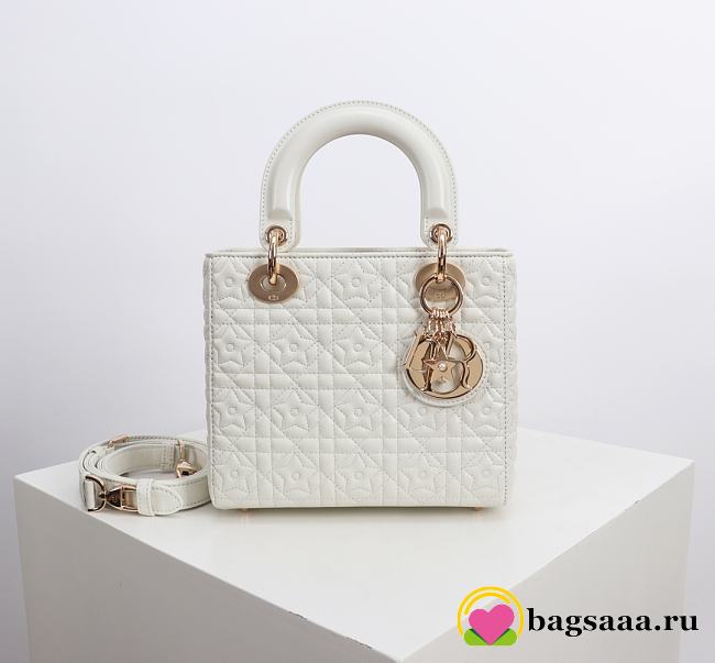 Bagsaa Small Lady Dior Bag White Cannage Lambskin with Star Motif - 20cm - 1