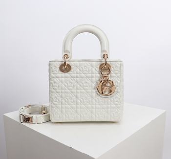 Bagsaa Small Lady Dior Bag White Cannage Lambskin with Star Motif - 20cm