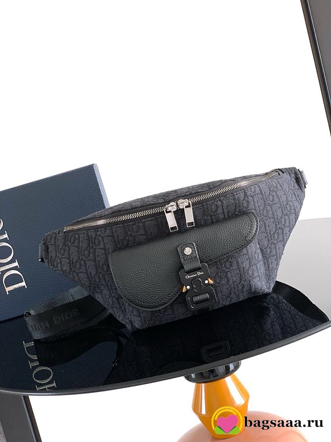 Bagsaaa Dior Saddle Belt Bag Black Dior Oblique Jacquard and Black Grained Calfskin - 39cm - 1