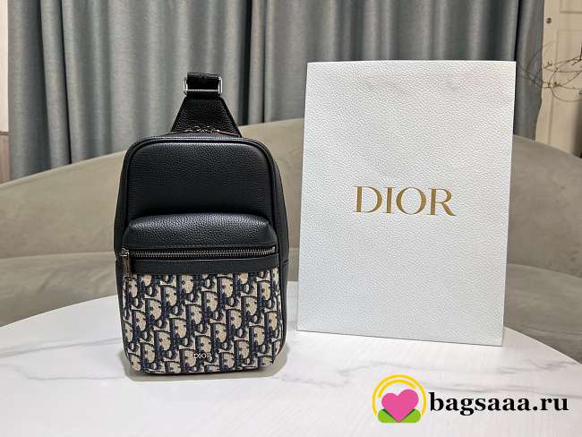 Bagsaaa Dior Rider 2.0 Sling Bag Beige and Black Dior Oblique Jacquard with Black Grained Calfskin - 26cm - 1