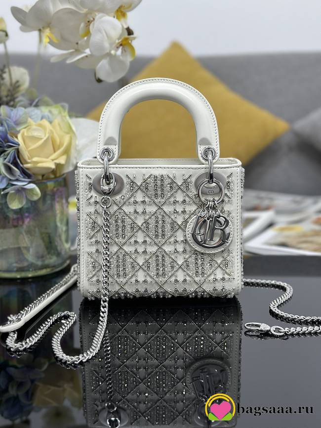 Bagsaaa Mini Lady Dior Bag Latte Calfskin Embroidered with beads and strass - 17cm - 1