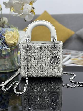 Bagsaaa Mini Lady Dior Bag Latte Calfskin Embroidered with beads and strass - 17cm