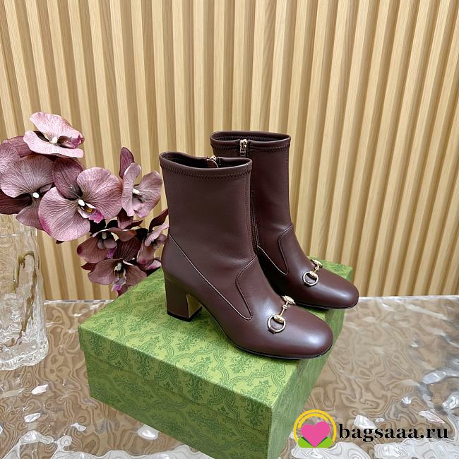 Bagsaaa Gucci Women's Horsebit ankle bootie 794334 dark brown - 7.5cm - 1