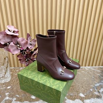 Bagsaaa Gucci Women's Horsebit ankle bootie 794334 dark brown - 7.5cm