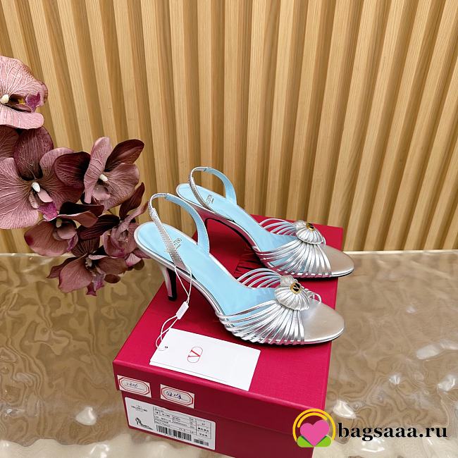 Bagsaaa Valentino Royal Sandal In Laminated Nappa Silver - 8.5cm - 1