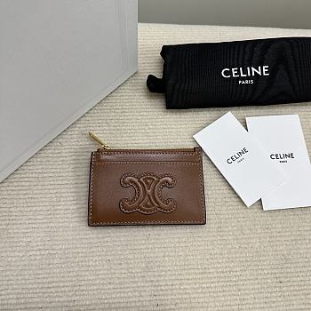 Bagsaaa Celine Zipped Card Holder Cuir Triomphe In Shiny Calfskin brown - 11cm