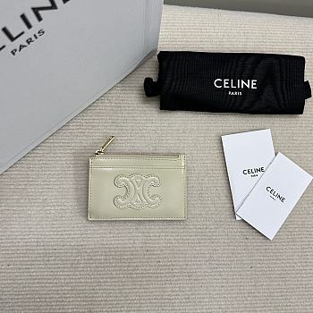Bagsaaa Celine Zipped Card Holder Cuir Triomphe In Shiny Calfskin cream - 11cm