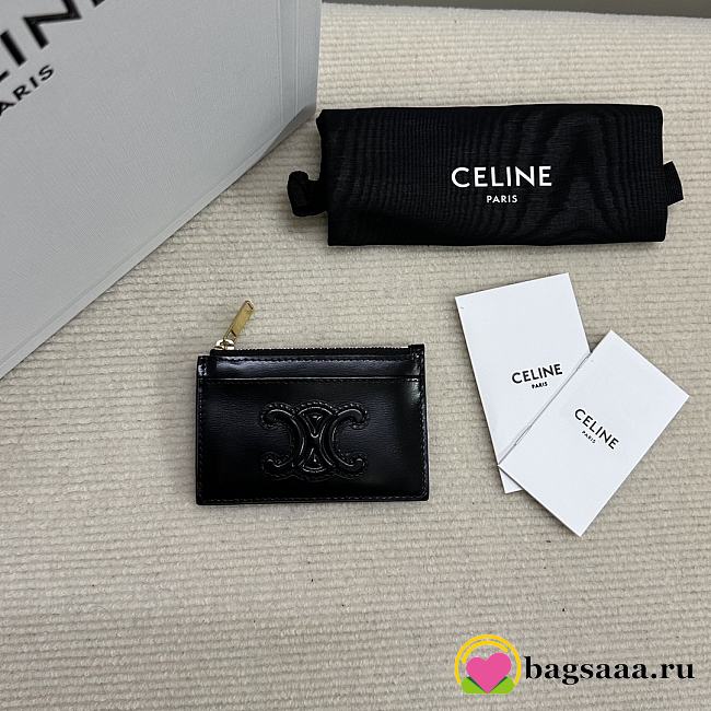 Bagsaaa Celine Zipped Card Holder Cuir Triomphe In Shiny Calfskin black - 11cm - 1