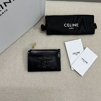 Bagsaaa Celine Zipped Card Holder Cuir Triomphe In Shiny Calfskin black - 11cm