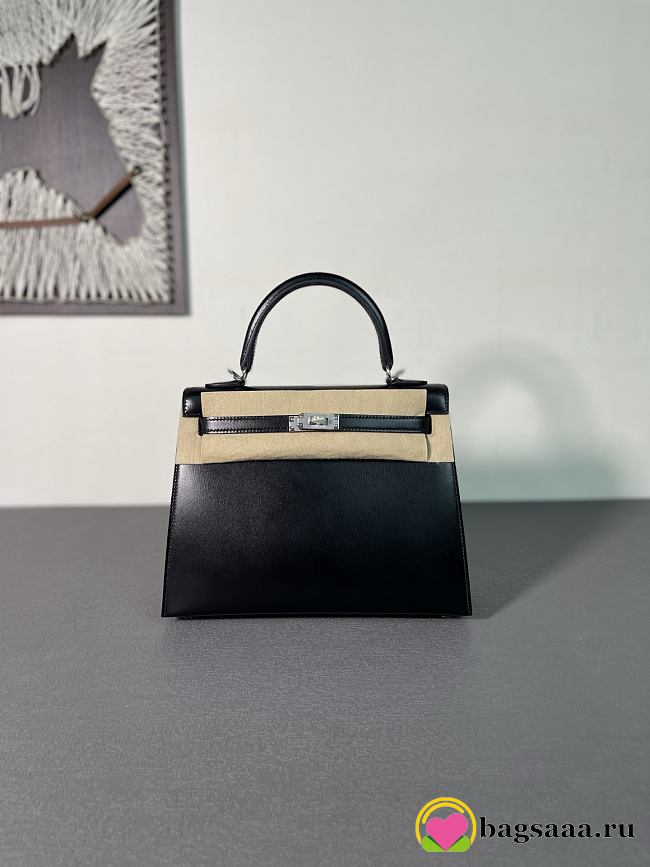 Bagsaaa Hermès Kelly 25 Box Black Silver Buckle - 25cm - 1