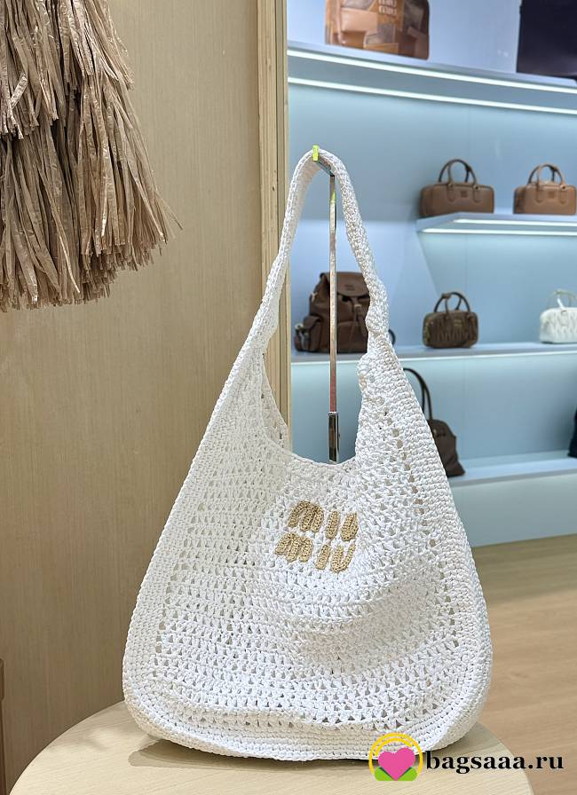 Bagsaaa Miu Miu Logo-Embroidered Cotton-Knit Tote Bag White - 44cm - 1