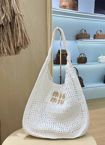 Bagsaaa Miu Miu Logo-Embroidered Cotton-Knit Tote Bag White - 44cm