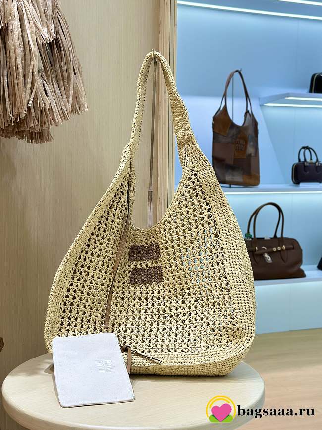 Bagsaaa Miu Miu Logo-Embroidered Cotton-Knit Tote Bag Beige - 44cm - 1