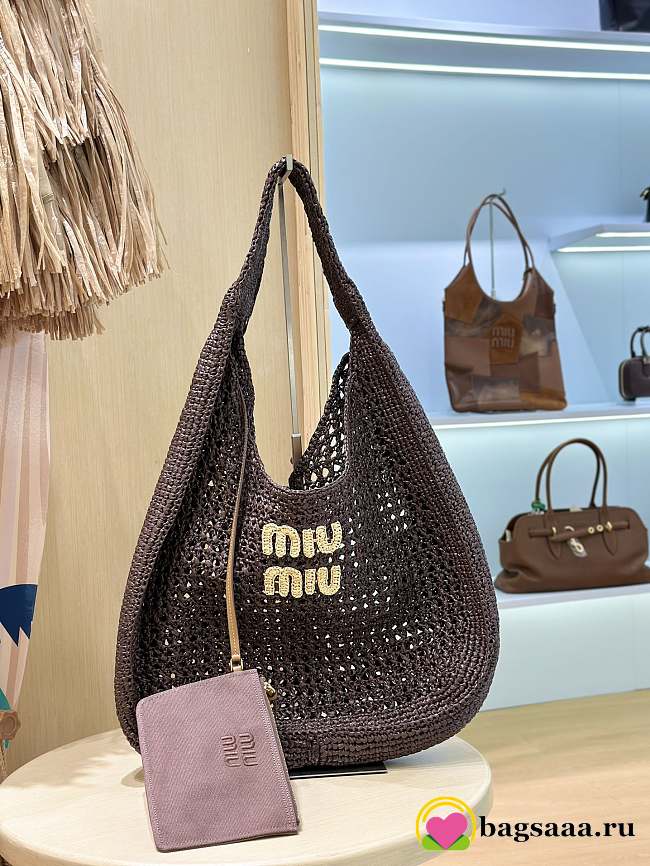 Bagsaaa Miu Miu Logo-Embroidered Cotton-Knit Tote Bag Dark Brown - 44cm - 1