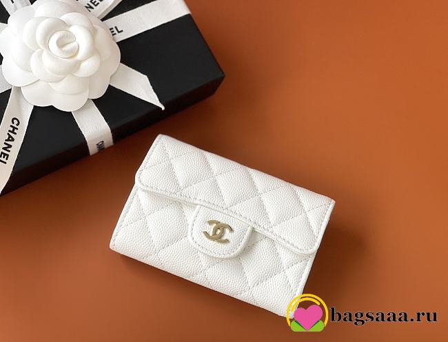 Bagsaaa Chanel Classic Card Holder Grained Calfskin White - 11.3cm - 1
