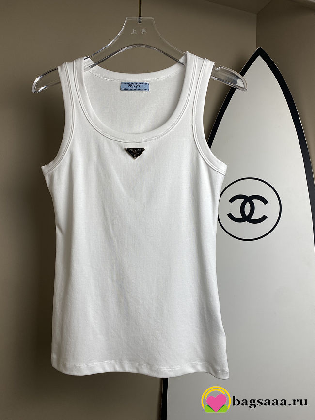 Bagsaaa Prada Women's Ribbed Knit Jersey Tank Top White - 1