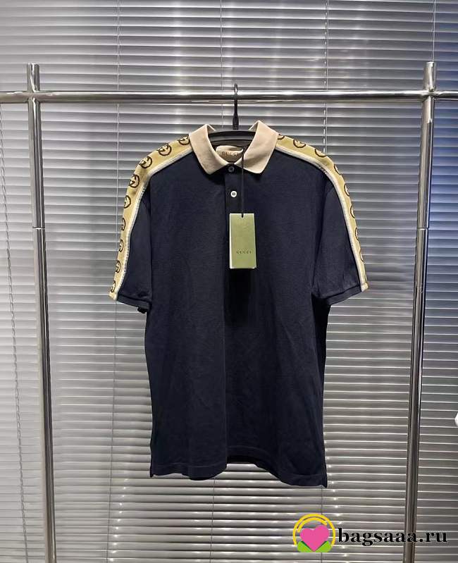 Bagsaaa Gucci Interlock Double G Stripe Polo Shirt Black - 1