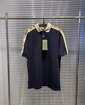 Bagsaaa Gucci Interlock Double G Stripe Polo Shirt Black