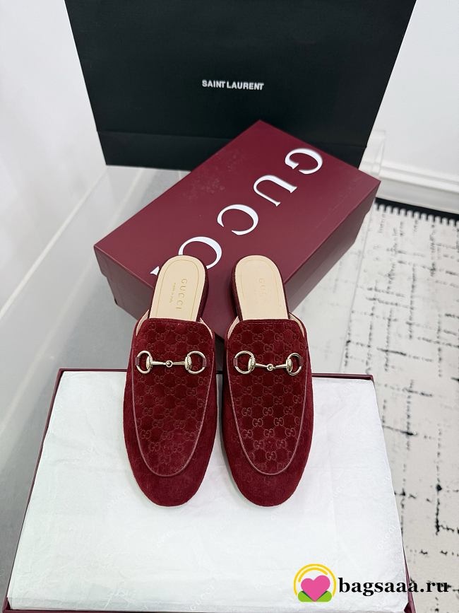 Bagsaaa Gucci Women's Princetown slipper 802163 red GG velvet - 1