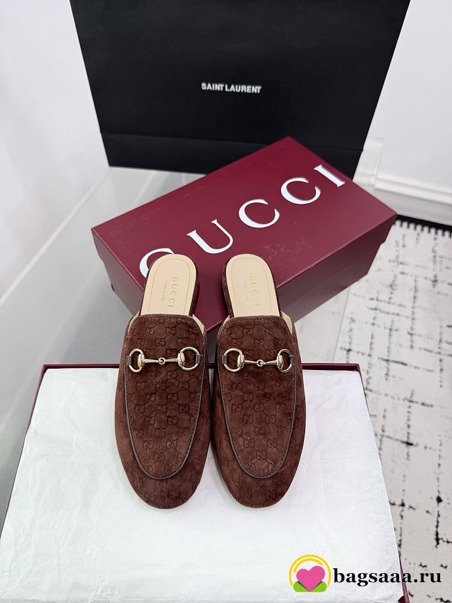 Bagsaaa Gucci Women's Princetown slipper 802163 brown GG velvet - 1