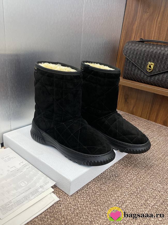 Bagsaaa Dior Frost Ankle Boot Black Cannage Suede and Ecru Lambskin Shearling - 1
