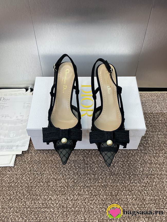 Bagsaaa Dior Adiorable Slingback Pump Transparent Mesh Embroidered with Black Cotton Thread and Strass - 10cm - 1
