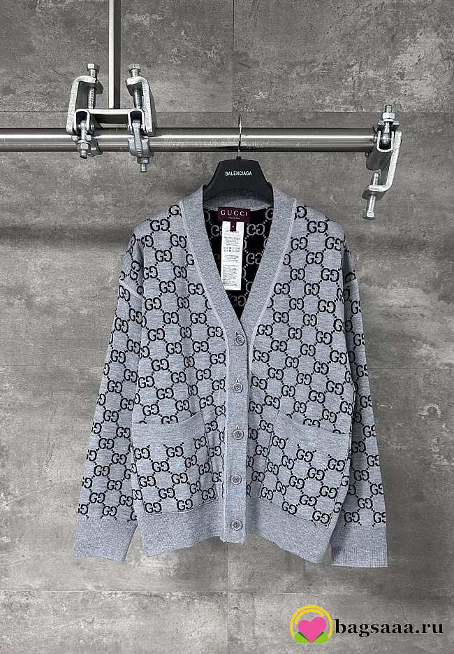 Bagsaaa Gucci Reversible GG wool jacquard cardigan grey and black - 1