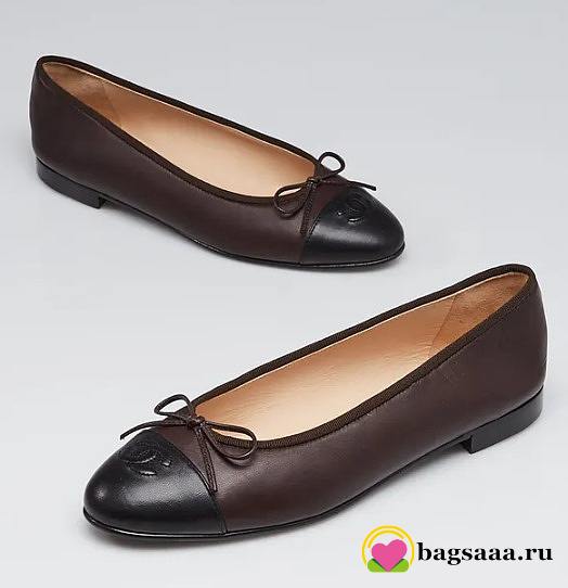 Bagsaaa Chanel Ballet Flats Dark Brown & Black Lambskin - 1