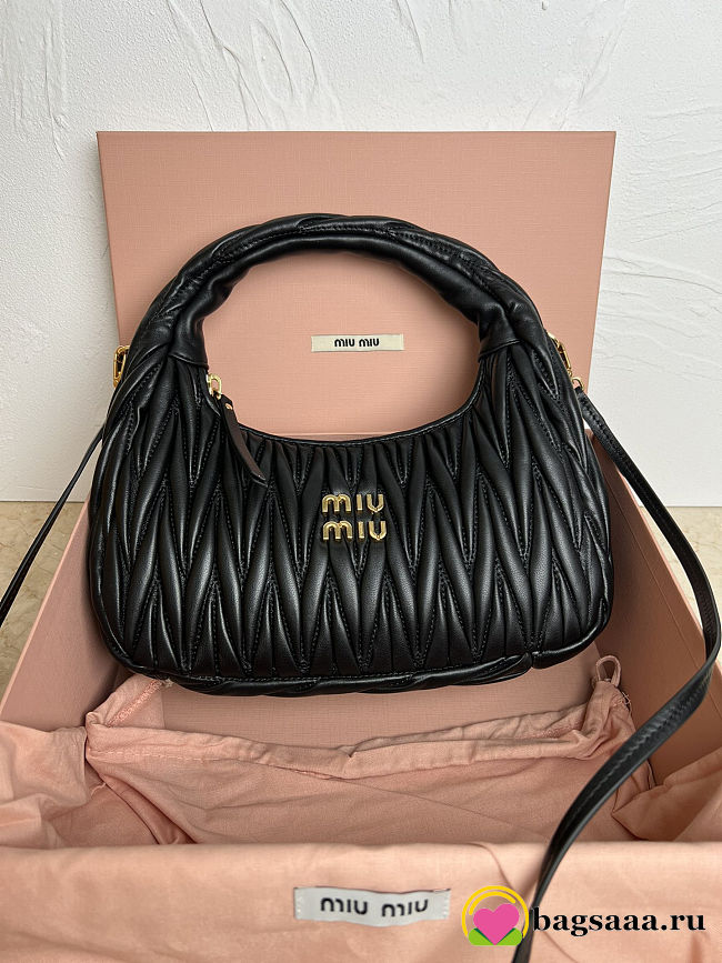 Bagsaaa Miu Miu Wander matelassé nappa leather hobo bag 5BC153 black - 25cm - 1