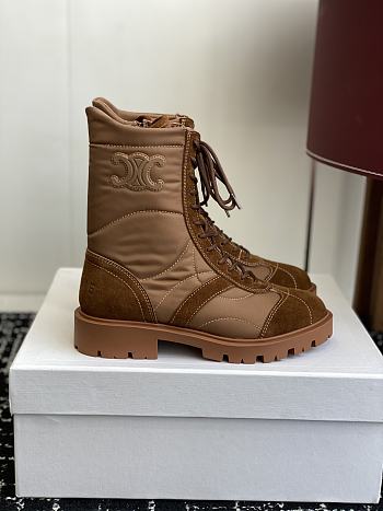 Bagsaaa Celine Margaret Boot In Nylon and Suede Calfskin 365115 dark beige