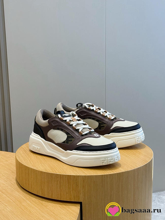 Bagsaaa Fendi Force sneakers in brown and white leather  - 1
